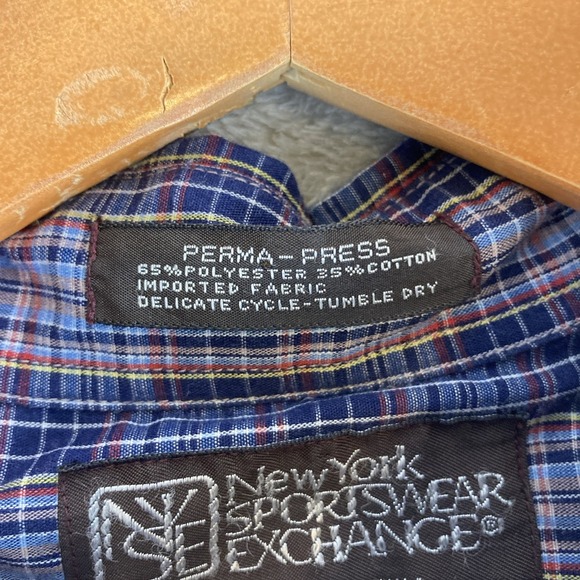 New York Sportswear Exchange Shirt Mens L Button Up Long Sleeve Blue Red Plaid - Picture 9 of 9